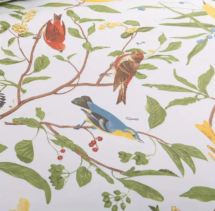 Ensemble de housse de couette queen deluxe à motif oiseaux en coton égyptien