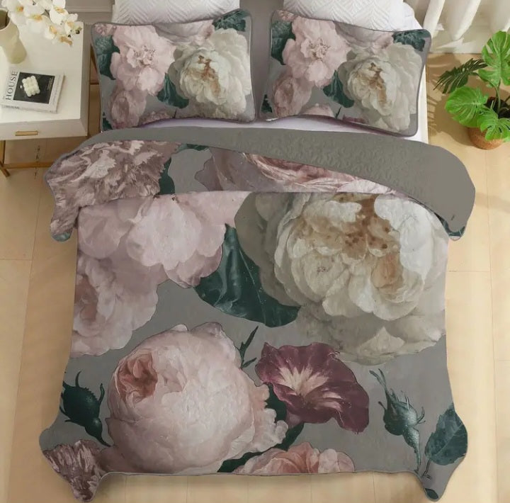 Ensemble de couvre-lit double floral vert de gris