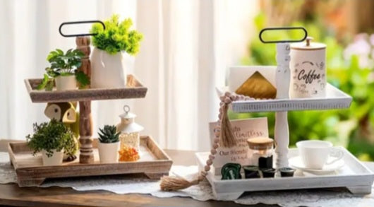 Plateau de service en bois à 2 niveaux