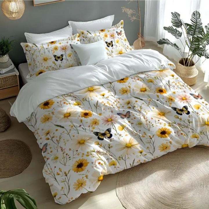 Ensemble de housse de couette à motif fleurs et papillons