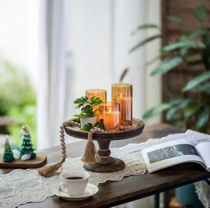 Support de présentation rond en bois rustique de 11 pouces