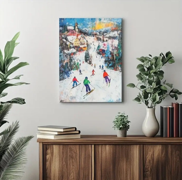 Impression sur toile Scène de ski 12 x 16 po.