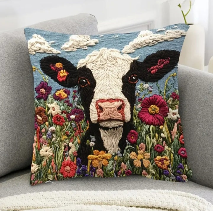 Housse de coussin en polyester brodée