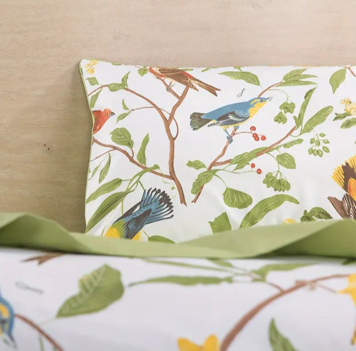 Ensemble de housse de couette queen deluxe à motif oiseaux en coton égyptien