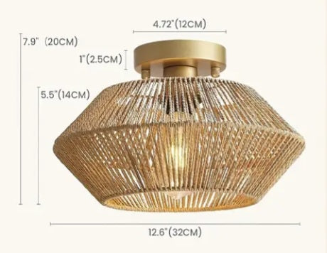 Plafonnier en métal et corde artisanale tissée