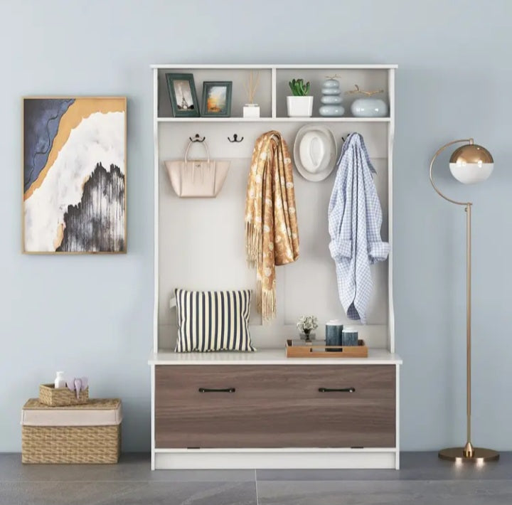 Banc d'entrée multifonctionnel avec rangement fermé