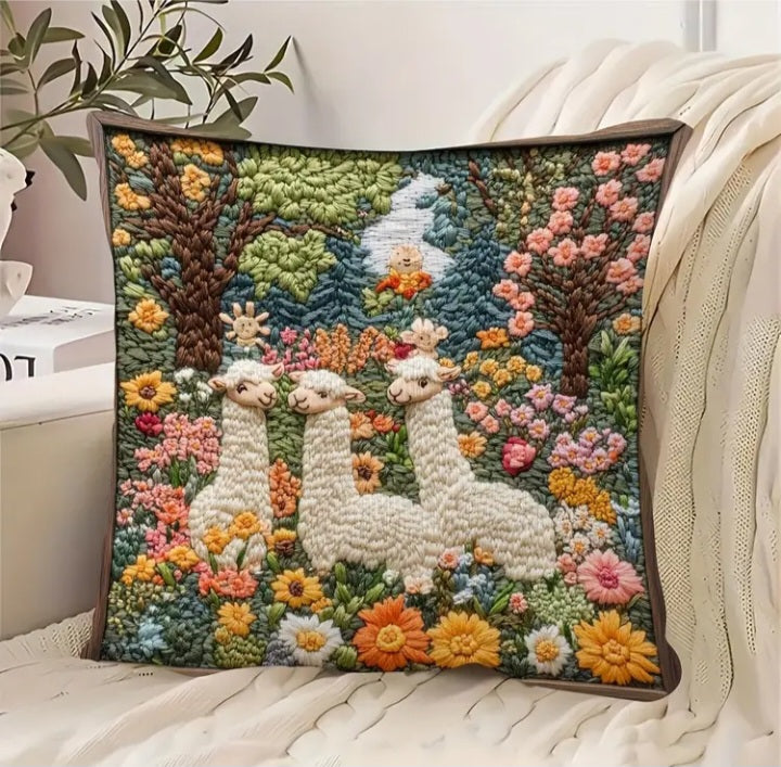 Housse de coussin en polyester brodée