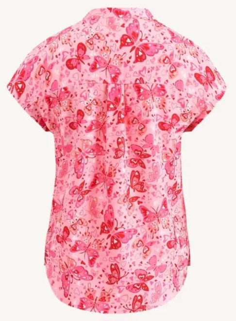 Haut d'uniforme rose à motif papillons