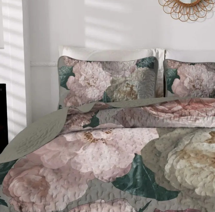 Ensemble de couvre-lit double floral vert de gris