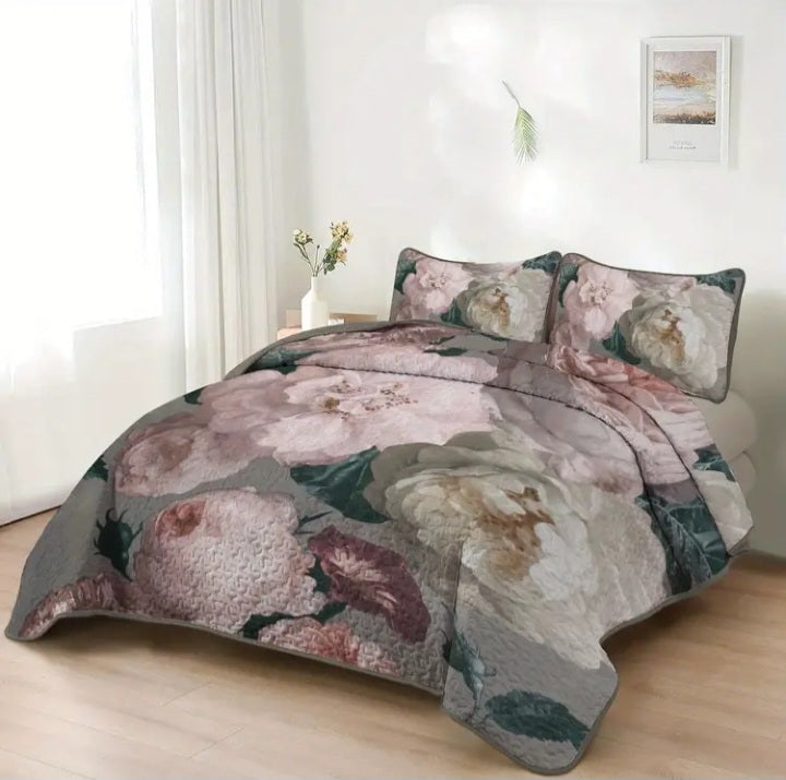 Ensemble de couvre-lit double floral vert de gris