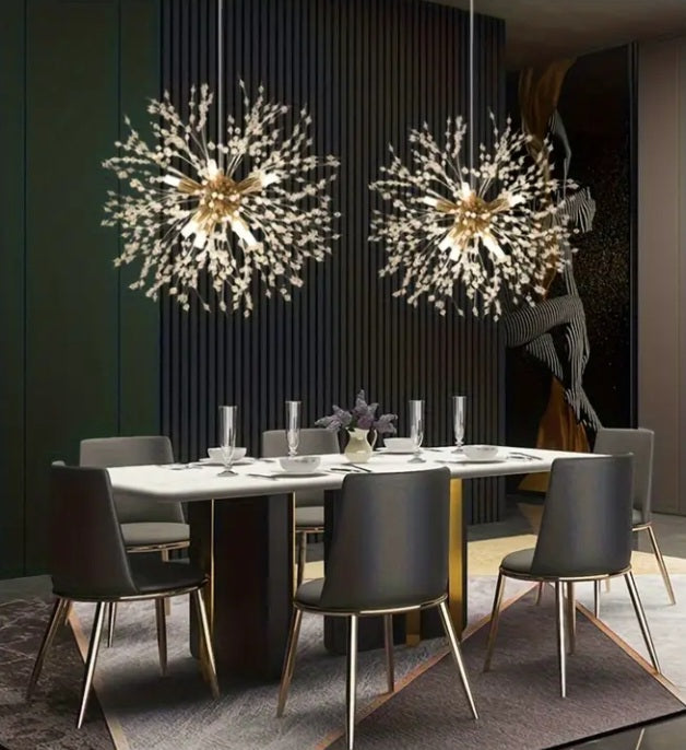 Lustre doré deluxe à 8 têtes garni de cristal