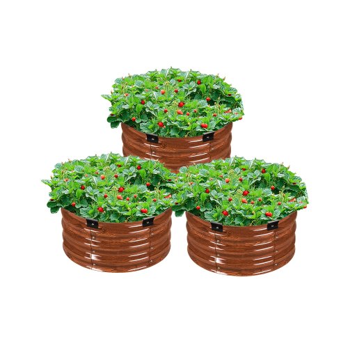 3 boîtes de jardin rondes en acier galvanisé