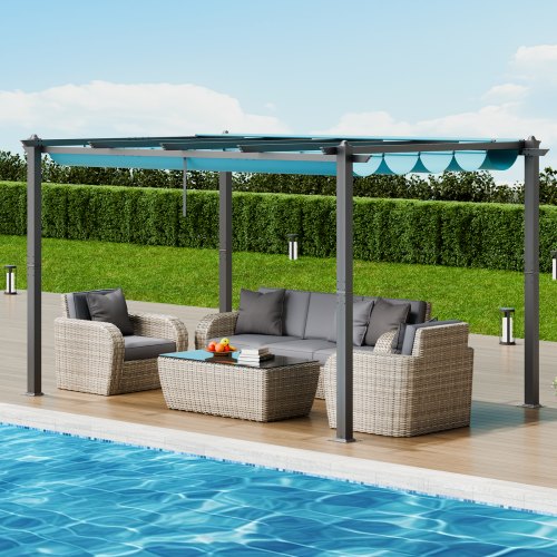 Pergola rétractable 10 x 13 pieds bleu lagon