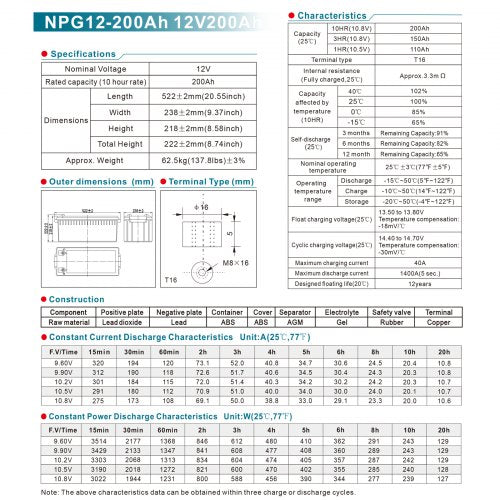 Batterie marine à décharge profonde de 12 V 200 Ah