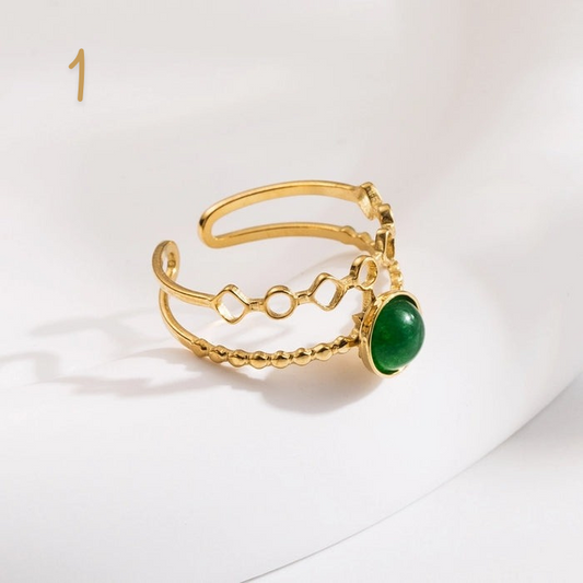 Bague ajustable en titane et acier inoxydable avec simili pierres