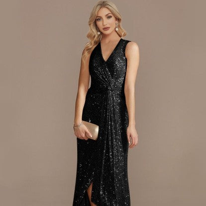 Magnifique robe de sequin à silhouette irrégulière