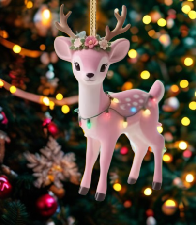 Décoration d’arbre Faon rose 2D