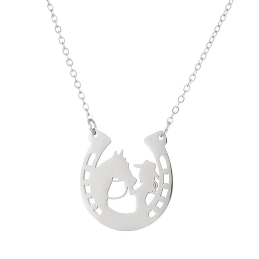 Collier plaqué titane Cheval et cavalière