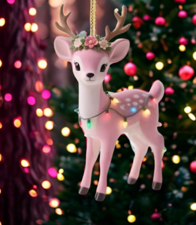 Décoration d’arbre Faon rose 2D