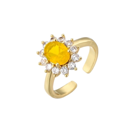 Bague ajustable plaquée or 18 k à pierre jaune soleil