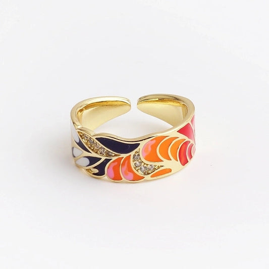 Bague artistique en cuivre et émail