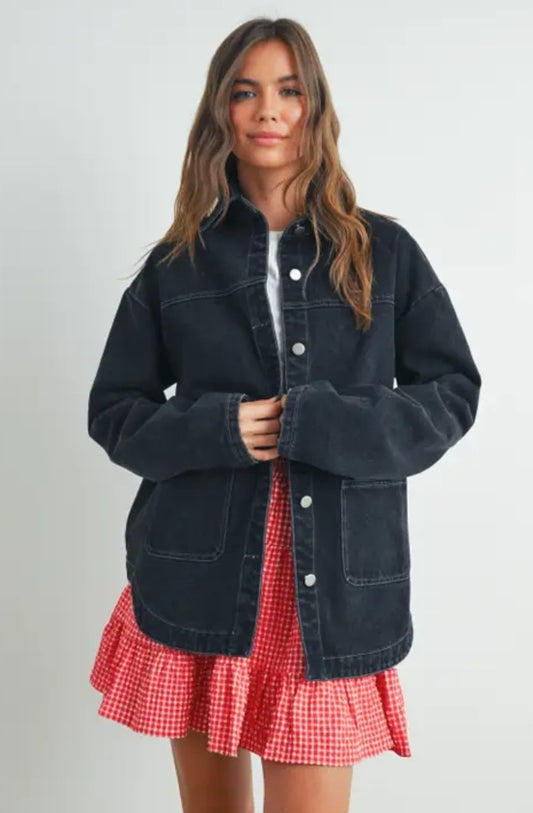 Veste en jean noir à boutons pour dames