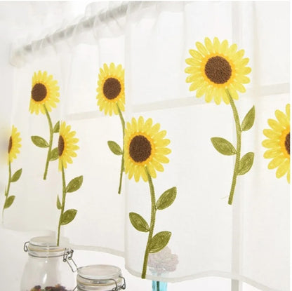 Small embroidered curtain with yellow daisy pattern
