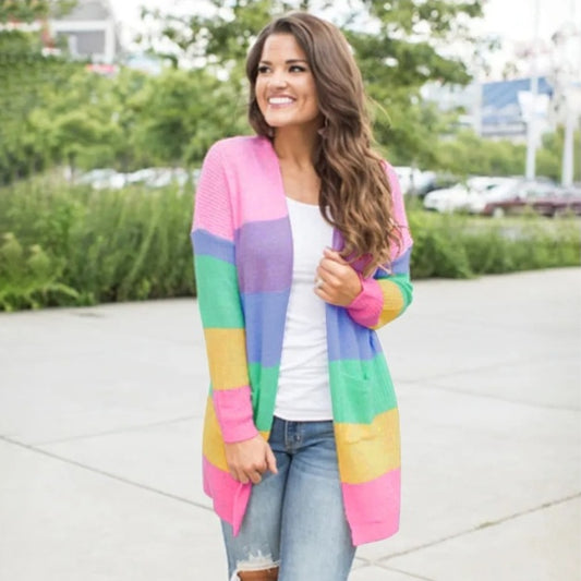Cardigan rayé arc-en-ciel