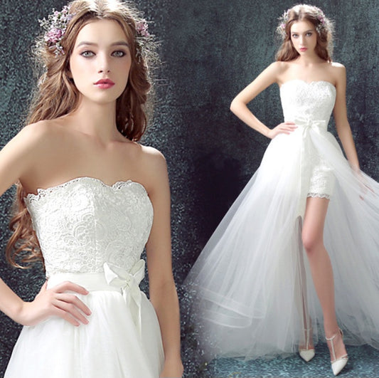 Robe de mariée en polyester-tulle à bustier et jupe détachable