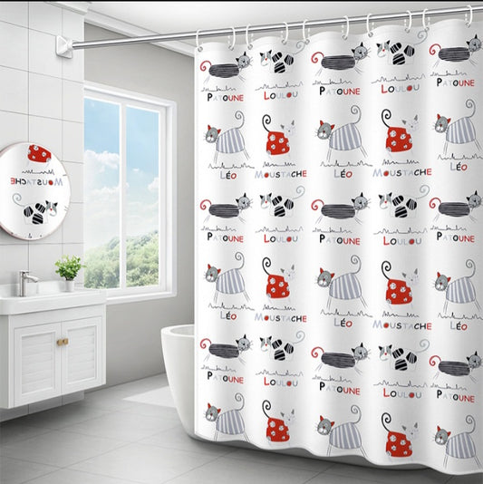 Rideau de douche en tissu Les Loulous avec pôle et anneaux