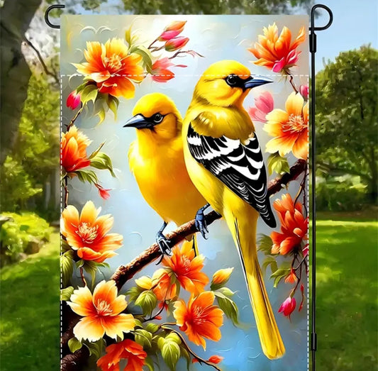 Drapeau de jardin Oiseaux jaunes 12 x 18 pouces