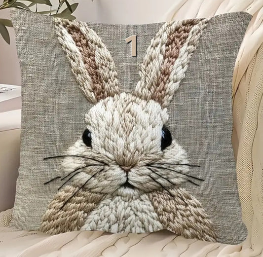 Housse de coussin en polyester / peluche à motif lapin