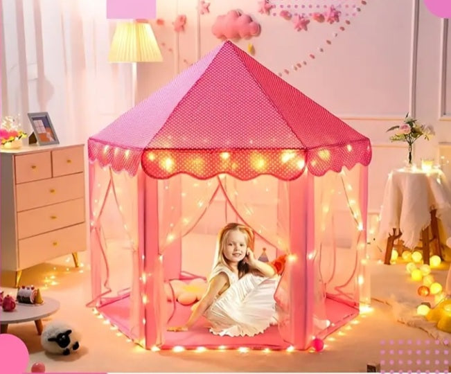 Tente de jeu rose pliable avec lumieres