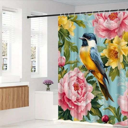 Rideau de douche Oiseau et Pivoines