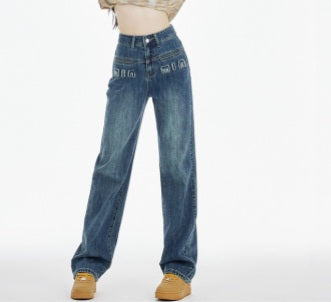 Jeans à coupe droite avec motif lettres
