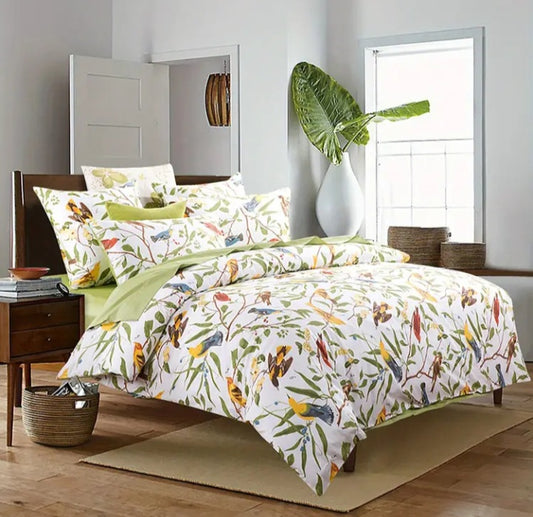 Ensemble de housse de couette queen deluxe à motif oiseaux en coton égyptien