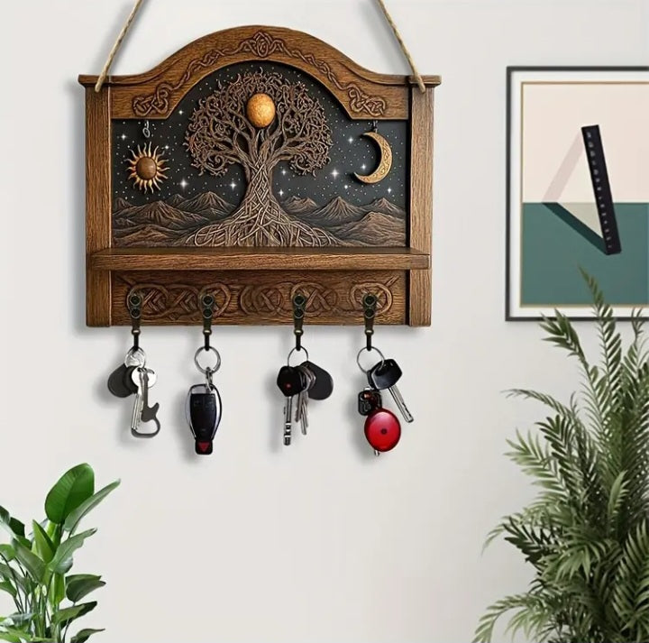 Porte-clé mural en bois Arbre de vie