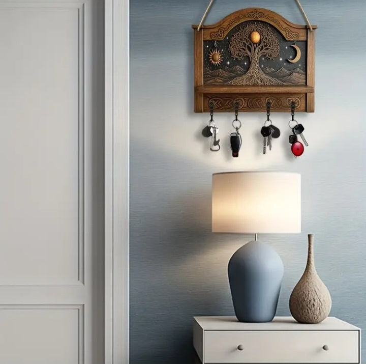 Porte-clé mural en bois Arbre de vie