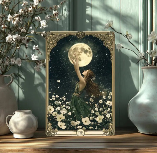 Art mural en métal vintage La Fée et La Lune