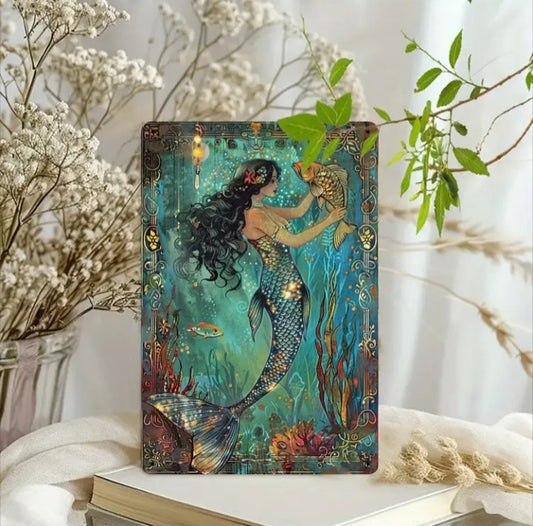 Panneau métallique Sirène au coeur de l'océan (8 x 12 po.)