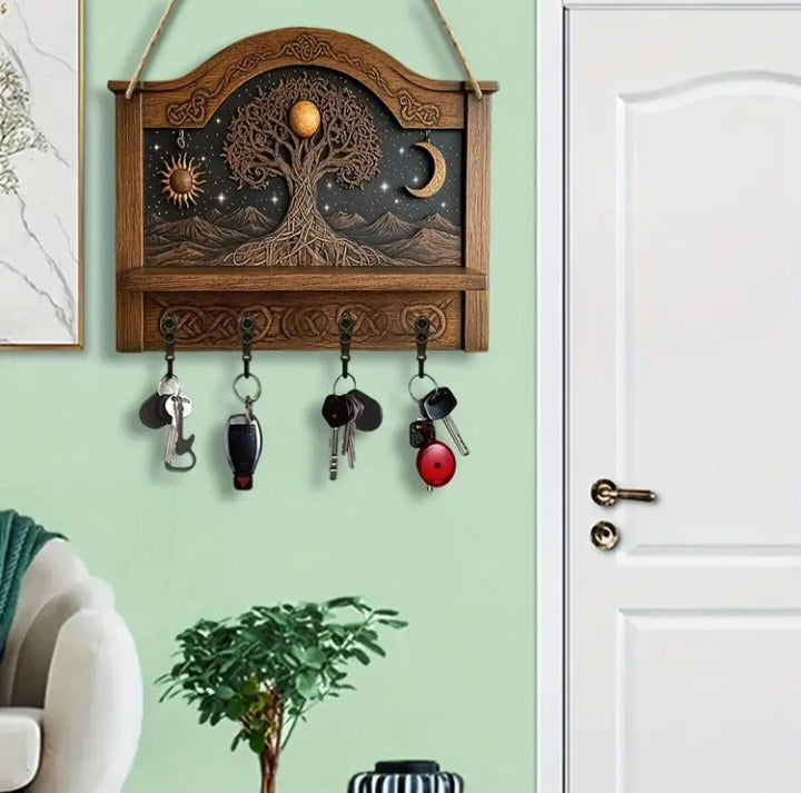 Porte-clé mural en bois Arbre de vie