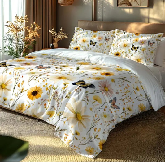 Ensemble de housse de couette à motif fleurs et papillons