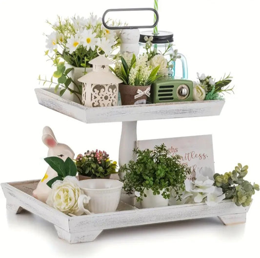 Plateau de service en bois à 2 niveaux
