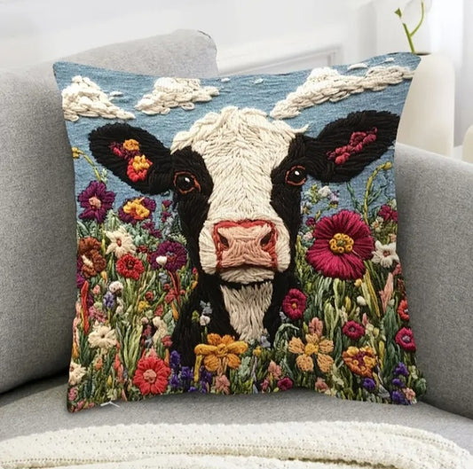 Housse de coussin en polyester brodée