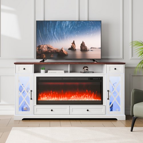 Meuble de télévision avec foyer électrique à télécommande