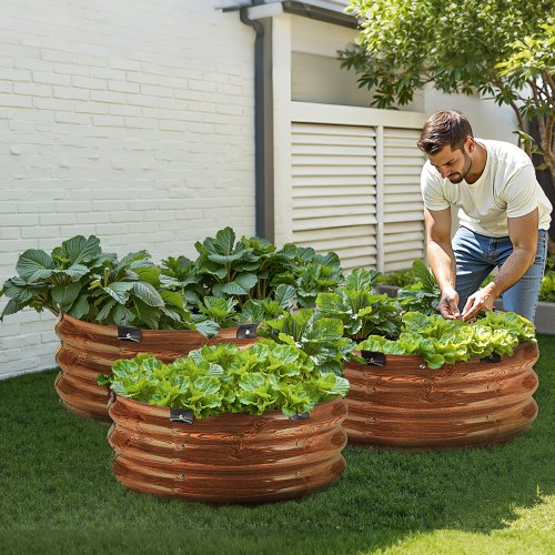 3 boîtes de jardin rondes en acier galvanisé