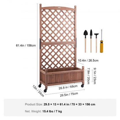 Boîte de jardinage en pin avec treillis de 29.5 x 13 pouces x 61.4 pouces