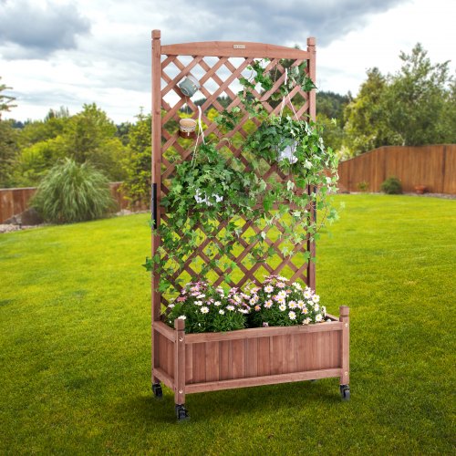 Boîte de jardinage en pin avec treillis de 29.5 x 13 pouces x 61.4 pouces