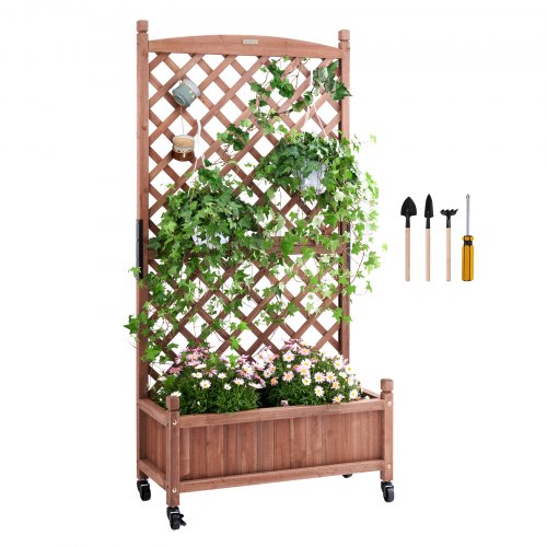 Boîte de jardinage en pin avec treillis de 29.5 x 13 pouces x 61.4 pouces